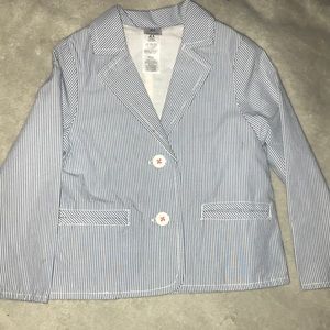 striped blue and white vest